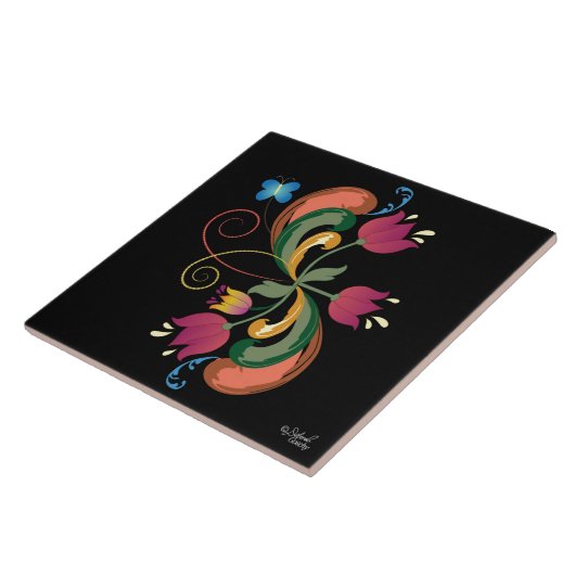 Scandinavische volkskunst stijl decoratieve tegel tegeltje (Zijkant)