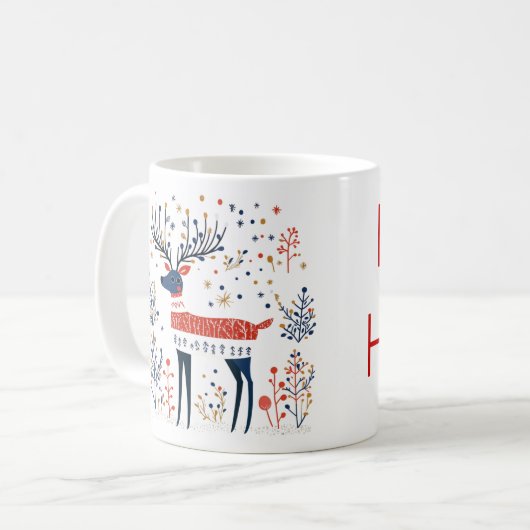 Scandinavische volkskunst stijl herten kerstvakant koffiemok (Voorkant links)