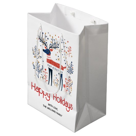 Scandinavische volkskunst stijl herten kerstvakant medium cadeauzakje (Voorkant Gekanteld)