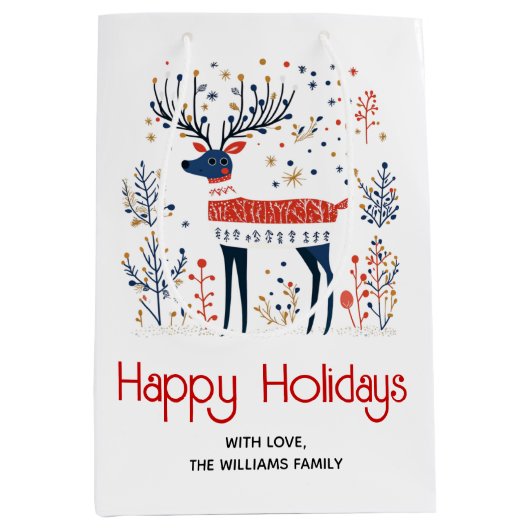 Scandinavische volkskunst stijl herten kerstvakant medium cadeauzakje (Voorkant)