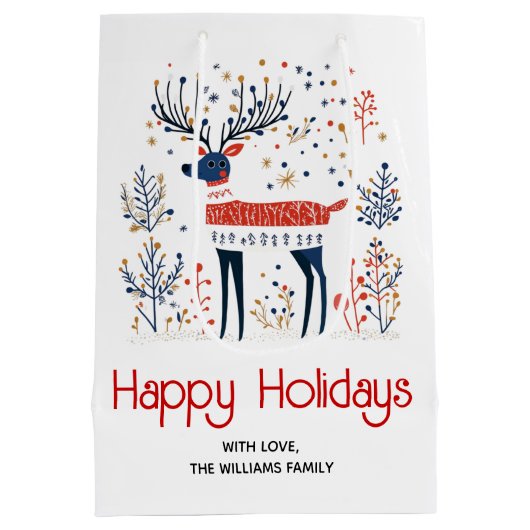 Scandinavische volkskunst stijl herten kerstvakant medium cadeauzakje (Achterkant)