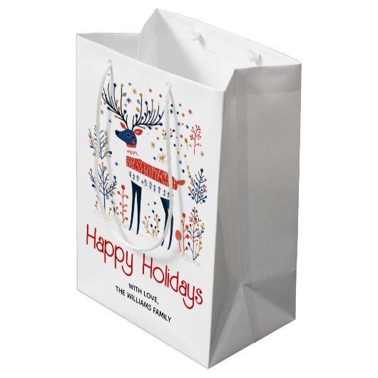Scandinavische volkskunst stijl herten kerstvakant medium cadeauzakje (Achterkant Gekanteld)