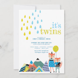 Scandinavische Volkskunst TWINS Baby Shower Uitnod Kaart