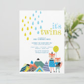 Scandinavische Volkskunst TWINS Baby Shower Uitnod Kaart (Staand voorkant)
