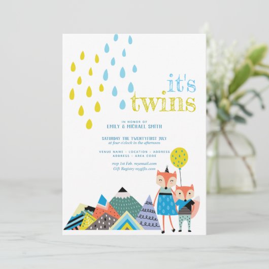 Scandinavische Volkskunst TWINS Baby Shower Uitnod Kaart (Staand voorkant)