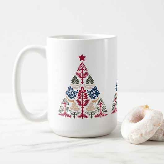 Scandinavische volkskunst veelkleurige kerstboom koffiemok (Met donut)