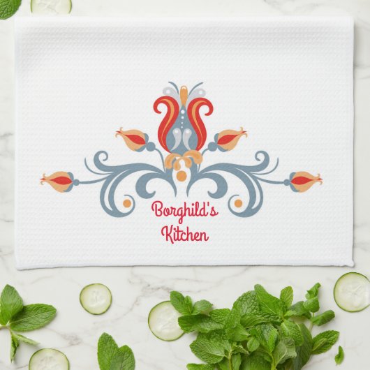 Scandinavische volkskunst Velkommen keukenhanddoek (Gevouwen)