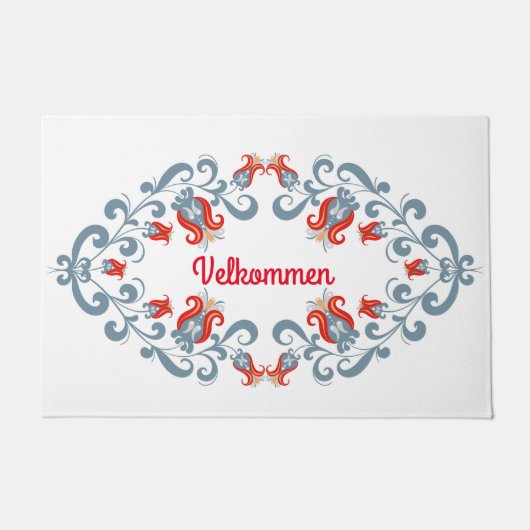 Scandinavische volkskunst "Velkommen" Welkom Mat (Voorkant)