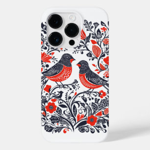 Scandinavische volkskunst vogels Lino gesneden ont Case-Mate iPhone 14 Pro Hoesje