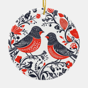 Scandinavische volkskunst vogels Lino gesneden ont Keramisch Ornament