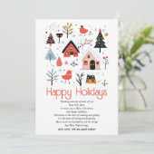 Scandinavische volkskunst winterlandschap Kerstmis Feestdagenkaart (Staand voorkant)