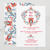 Scandinavische volskunst trouwuitnodiging rood/bla kaart (Voorkant / Achterkant)