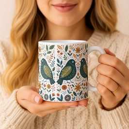 Scandinavische volskunst vogels en bloempatroon mo koffiemok
