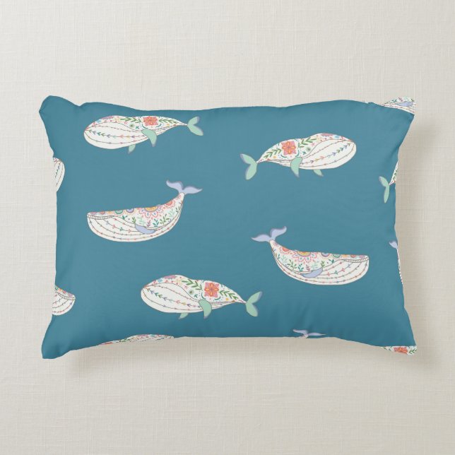 Scandinavische walvis, zee dierpatroon accent kussen (Voorkant)
