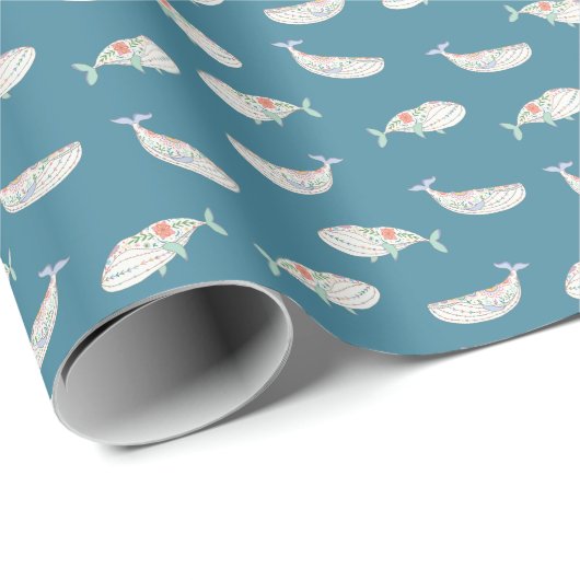 Scandinavische walvis, zee dierpatroon cadeaupapier (Rol Hoek)