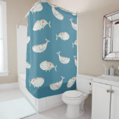 Scandinavische walvis, zee dierpatroon douchegordijn (In situ)