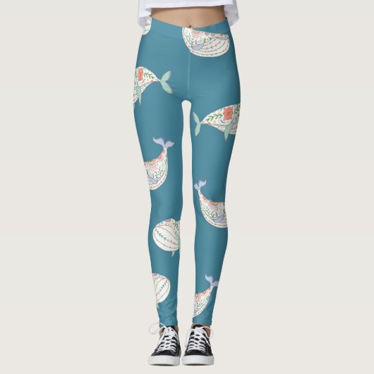 Scandinavische walvis, zee dierpatroon leggings (Voorkant)