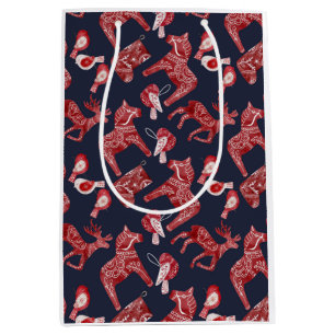 Scandinavische Waterverf Dala Horse Medium Cadeauzakje