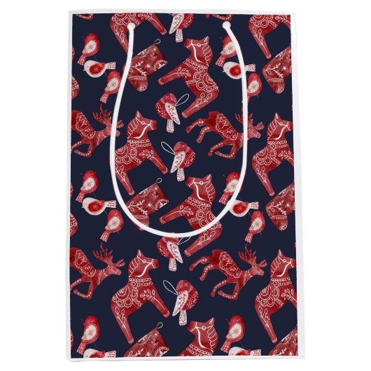 Scandinavische Waterverf Dala Horse Medium Cadeauzakje (Voorkant)