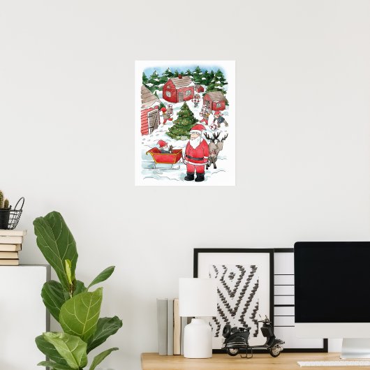 Scandinavische Waterverf kerstdorp Tomten Poster (Thuiskantoor)