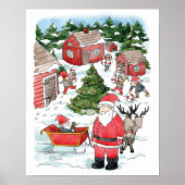 Scandinavische Waterverf kerstdorp Tomten Poster (Voorkant)