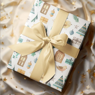 Scandinavische Waterverf Kinder kerst Inpakpapier Vel