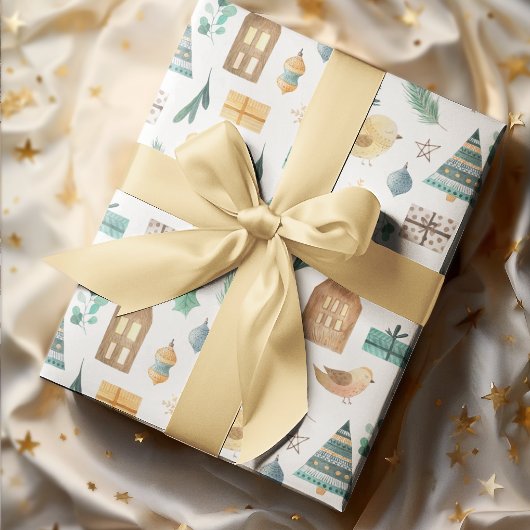 Scandinavische Waterverf Kinder kerst Inpakpapier Vel