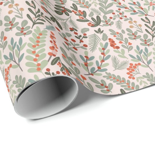 Scandinavische winter bloemen en bessen vakantie cadeaupapier (Rol Hoek)