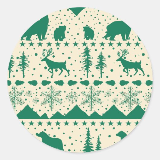 Scandinavische winterdieren Bosgroen Klassiek Ronde Sticker (Voorkant)