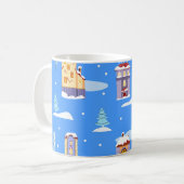 Scandinavische winterhuizen sneeuwpatroon koffiemok (Voorkant links)