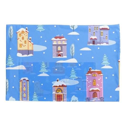 Scandinavische winterhuizen sneeuwpatroon kussensloop (Achterkant)