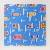 Scandinavische winterhuizen sneeuwpatroon legpuzzel (Horizontaal)