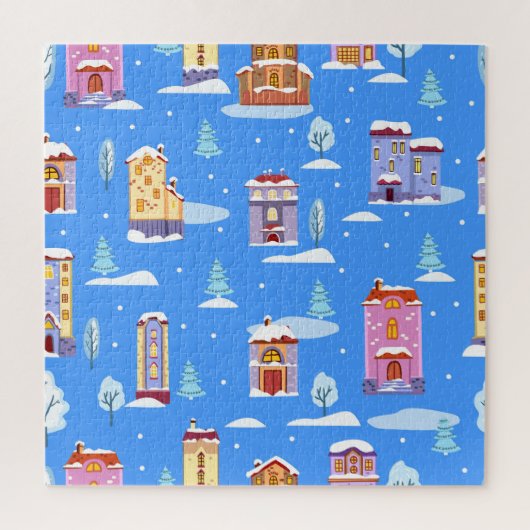 Scandinavische winterhuizen sneeuwpatroon legpuzzel (Verticaal)