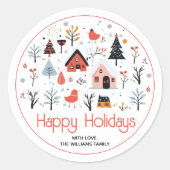 Scandinavische winterse kerstvakantie ronde sticker (Voorkant)