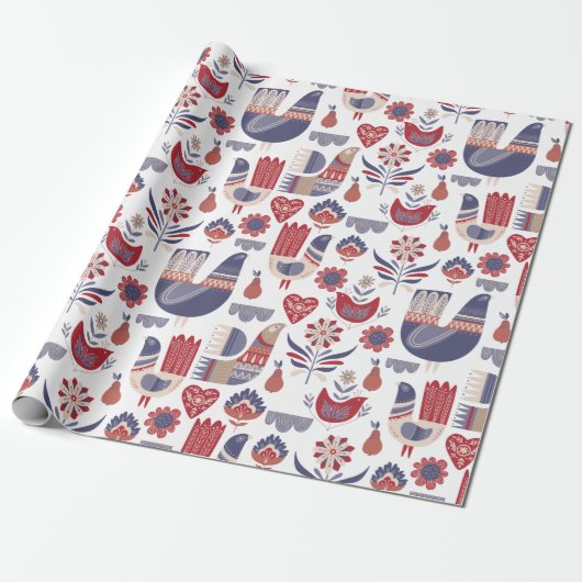 Scandinavische wintervogels cadeaupapier (Uitgerold)