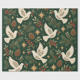 Scandinavische Witte Duif Dennenelegante Kerstmis Cadeaupapier