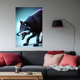 Scandinavische wolf met tanden | AI Art Poster