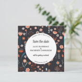 Scandinavische zomerbloemen donker sparen datum kaart (Staand voorkant)