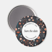 Scandinavische zomerbloemen donker sparen datum magneet (Voorkant / Achterkant)