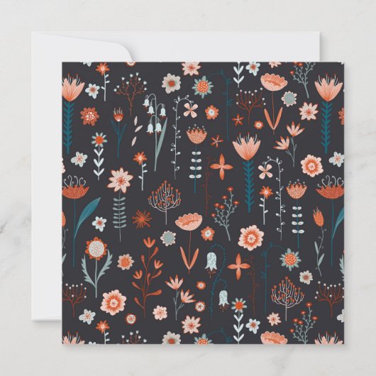 Scandinavische zomerbloemen Donkere bruiloft Kaart (Achterkant)
