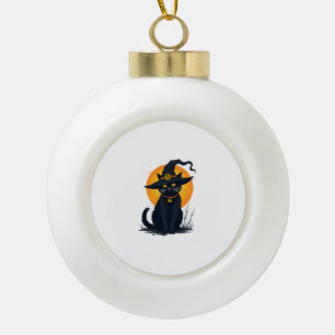 Scandinavische zwarte kat met heks Pet volle maan Keramische Bal Ornament