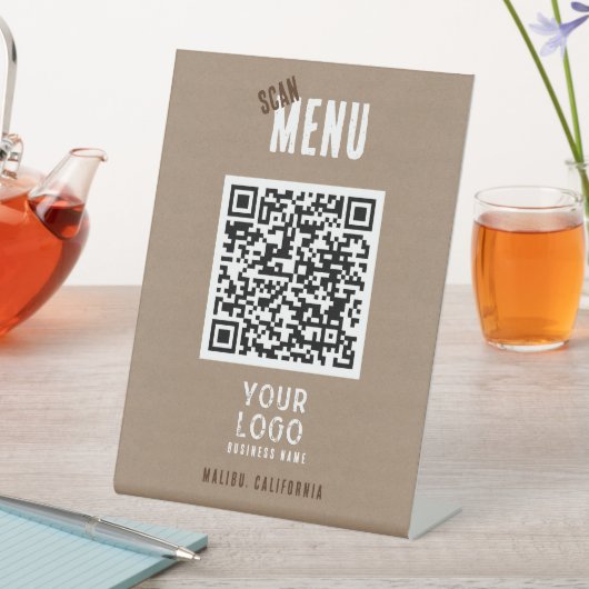 Scanmenu QR-code Rustiek Charm Business Logo Reclamebord Met Voetstuk (Insitu)