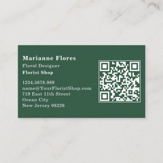 Scannable Groen en Wit Bloemist Visitekaartje Klantenkaartje (Voorkant)