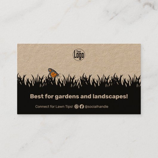 Scannable Khaki en Black Lawn Care Service Visitekaartje (Achterkant)