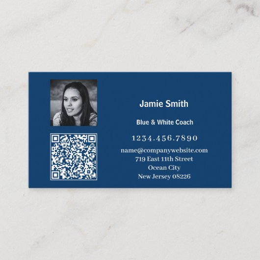 Scannable Photo QR Code Persoonlijk Bericht Blauw Visitekaartje (Voorkant)