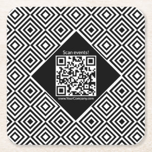 Scannable QR-code, CTA en www Black & White Event Kartonnen Onderzetters