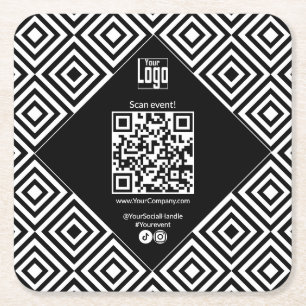 Scannable QR-code, CTA, www, Social Black & White Kartonnen Onderzetters