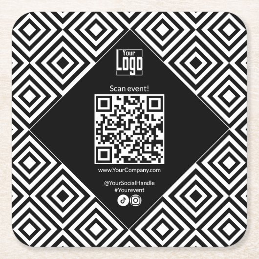 Scannable QR-code, CTA, www, Social Black & White Kartonnen Onderzetters (Voorkant)