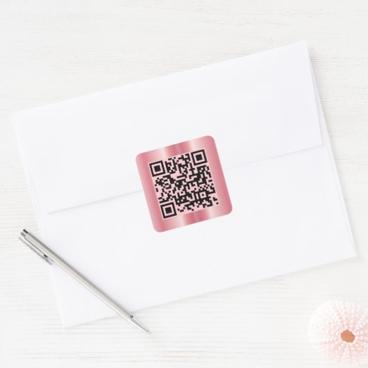 Scannable QR Code Elegant Roos Gold Custom Vierkante Sticker (Envelop)
