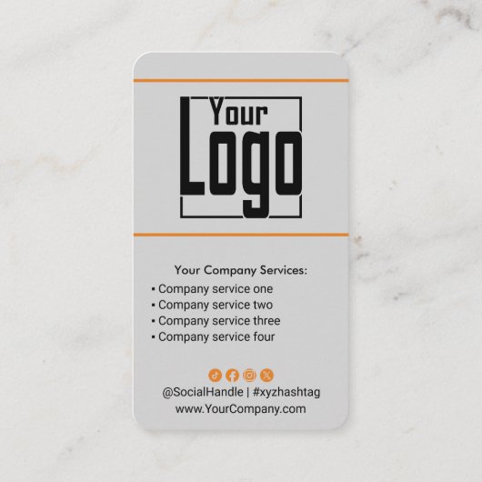 Scannable QR-code Logo Zwart Sinaasappel Grijs Por Visitekaartje (Achterkant)